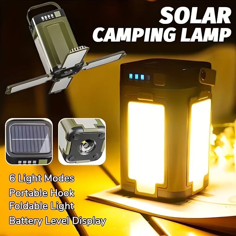 Outdoor Lighting Led - ソーラー充電式折りたたみ式2000mAhパワーバンク付き屋外ポータブルキャンプライト、インテリジェントディスプレイ搭載ポータブル吊り下げテントライト