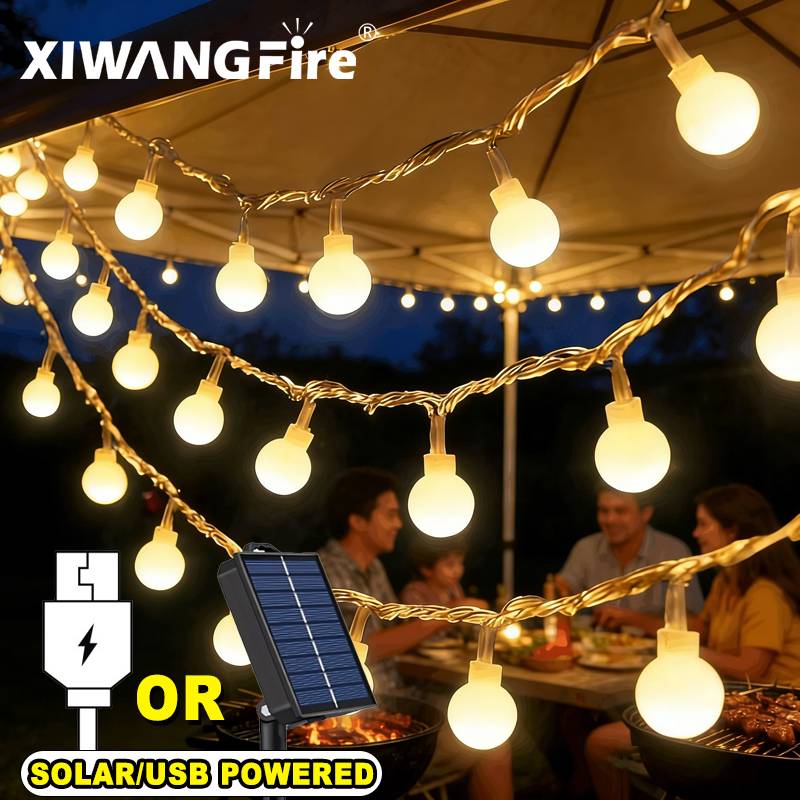 Outdoor Lighting Led - 3-10M ソーラー/USB/バッテリー式ストリングライト、フェアリーグローブボールLED、防水屋外用、クリスマス、結婚式、庭、キャンプ、テントの装飾に