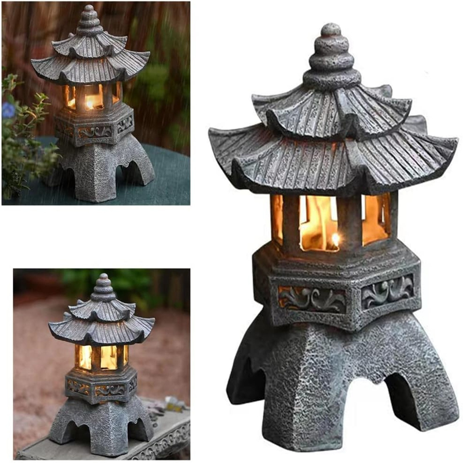 Outdoor Lighting Architectural - 屋外ソーラーパワーLEDパゴダの像、日本の庭の装飾、zenランタン、ちらつきライト