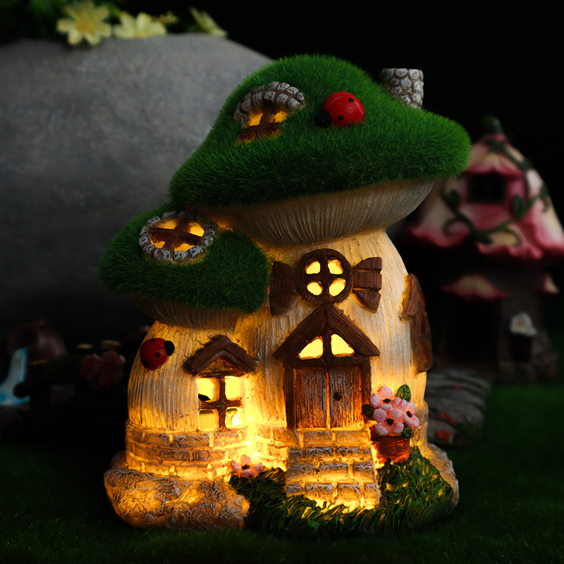 Outdoor Lighting Architectural - ガーデンソーラーナイトライトキノコハウスフラワー屋外中庭風景装飾装飾品樹脂工芸品ポーチアクセサリー