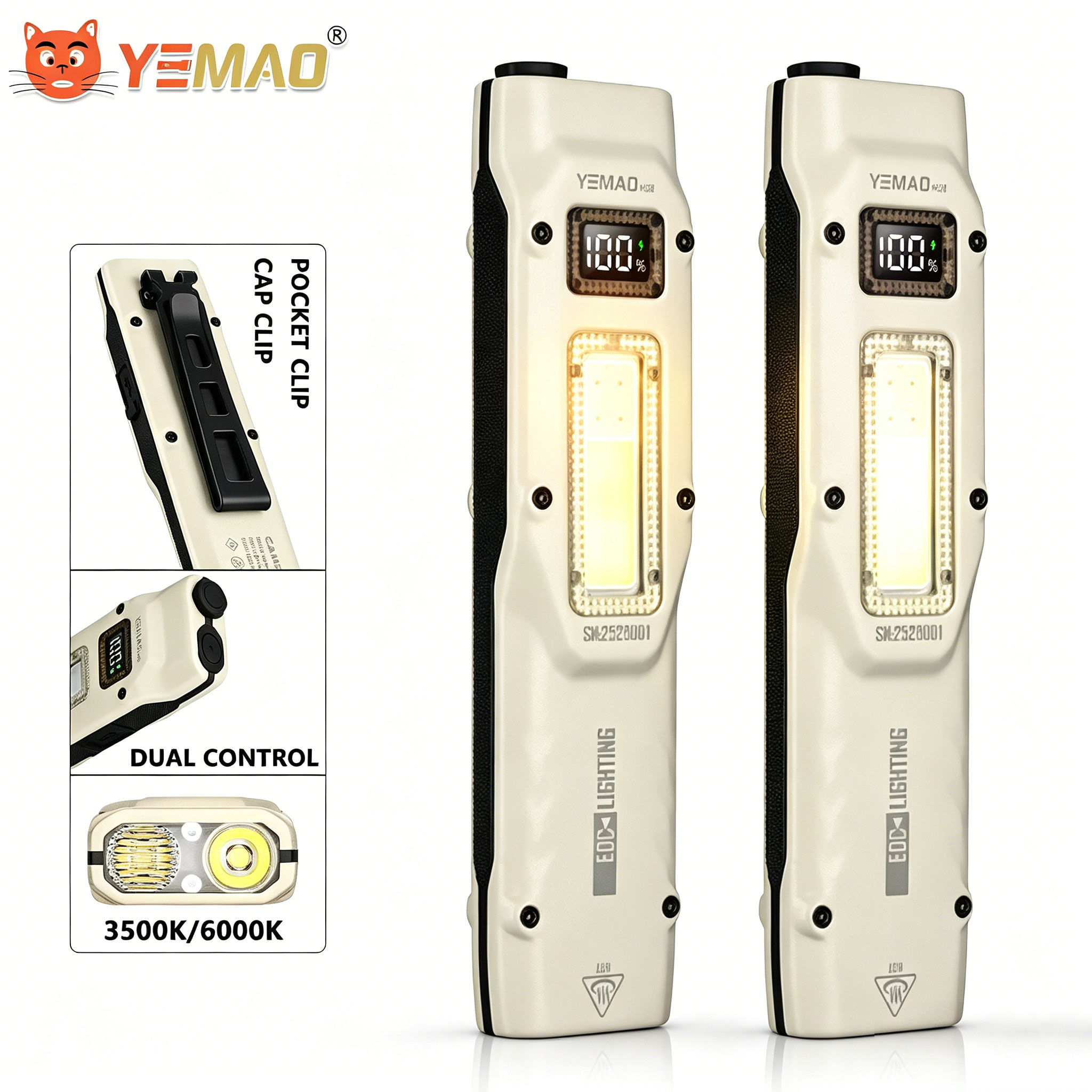 Outdoor Lighting Beacon - ポータブル880LM YEMAO M28超薄型タクティカルワークライト、双方向クランプ付き、1000mAhデュアルコアXPLウィック、デジタルディスプレイ、IPX4防水