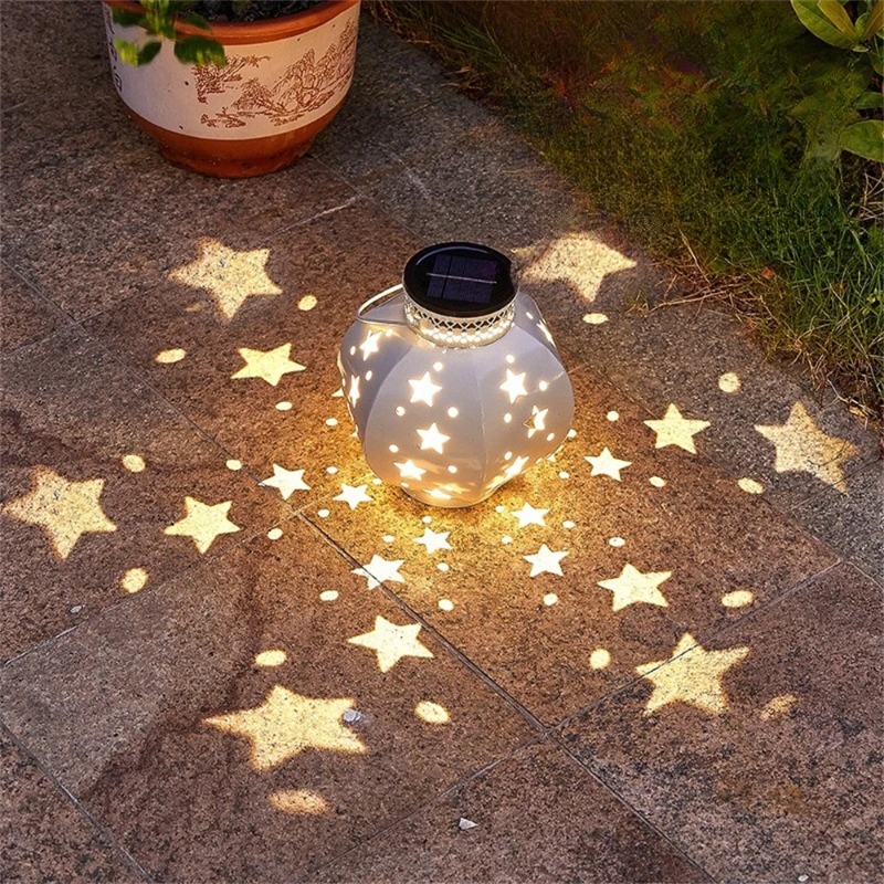 Outdoor Lighting Beacon - ガーデンスタープロジェクターランプ吊り下げ式ソーラーライト屋外用吊り下げ式ソーラーランタンレトロソーラーランプハンドル付き屋外庭園装飾