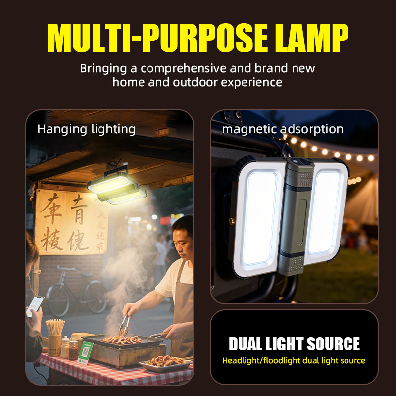 Outdoor Lighting Vendors - ソーラー充電式強力磁気キャンプライト、家庭用、建設現場用、屋台用、屋外用緊急ランプ