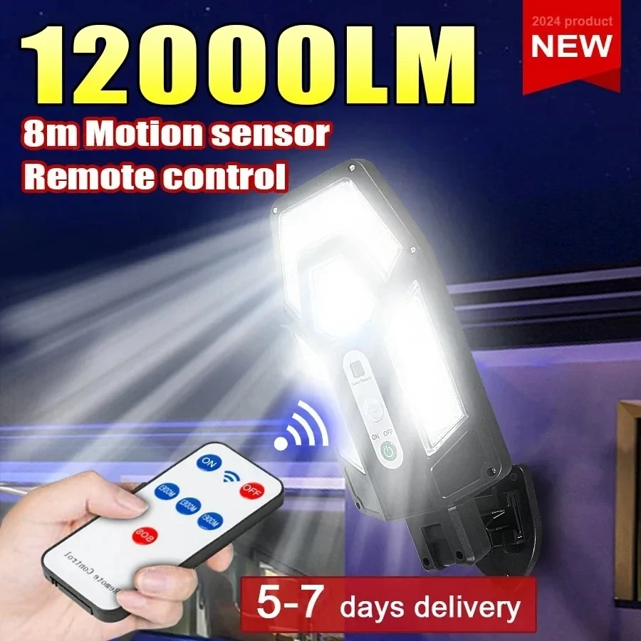 Halo Outdoor Lighting - 12000LM強力ソーラーウォールランプ、リモコン付き屋外IP65防水LED投光器、センサー付きガーデンヤードランタン街路灯