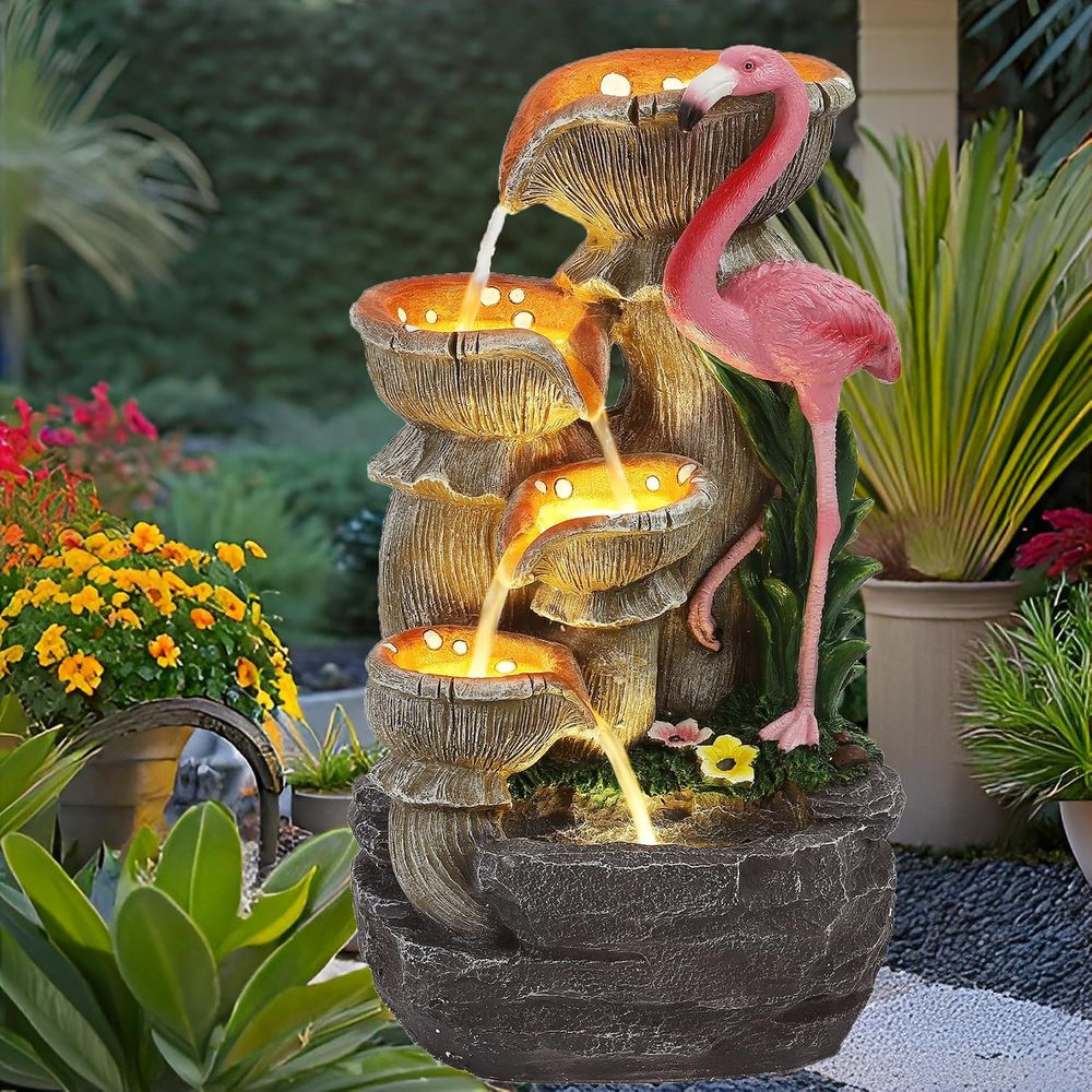 Outdoor Lighting Deck - 5段式屋内外用ウォーターフィーチャー、庭、デッキ、裏庭、パティオ用の5つのLEDライト付き装飾的な滝