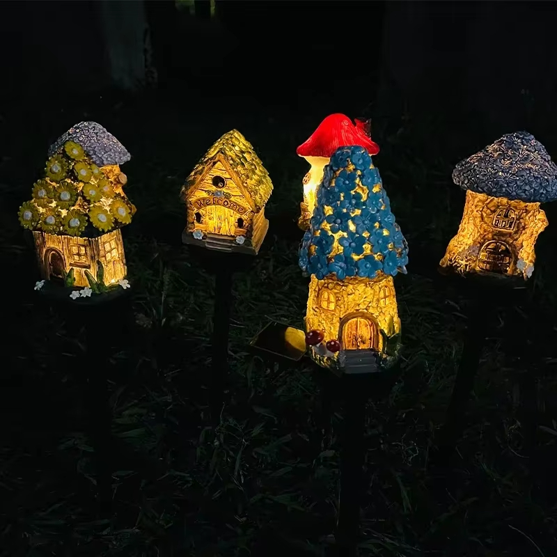 Outdoor Lighting Architectural - 1個入り クリエイティブソーラーレジンマッシュルームハウスライト、防水小型ハウスLEDフロアプラグライト、屋外ガーデン芝生装飾用