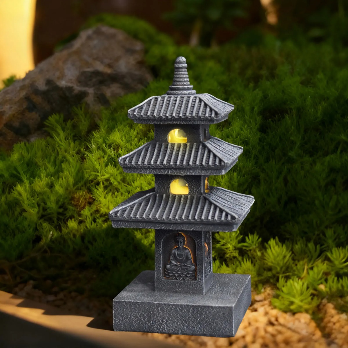 Outdoor Lighting Architectural - ソーラーガーデンライト 屋外ランタン 防水 ガーデンスタチュー 日本風塔飾り パティオ