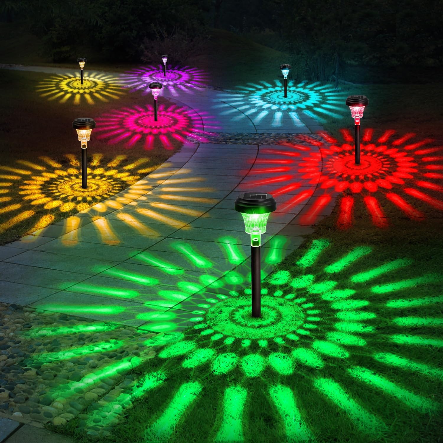 Halo Outdoor Lighting - ソーラーパスウェイライト屋外ソーラーヤードランプRGB変色/ウォームホワイトIP67防水LEDソーラーライトガーデンパス用