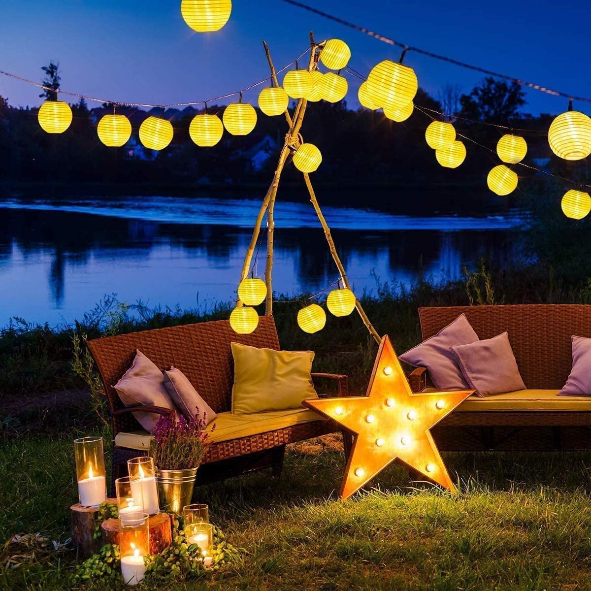 防水ソーラーランタン,6.5m,30 LED,屋外,庭の装飾 - Halo Outdoor Lighting のレビューと価格