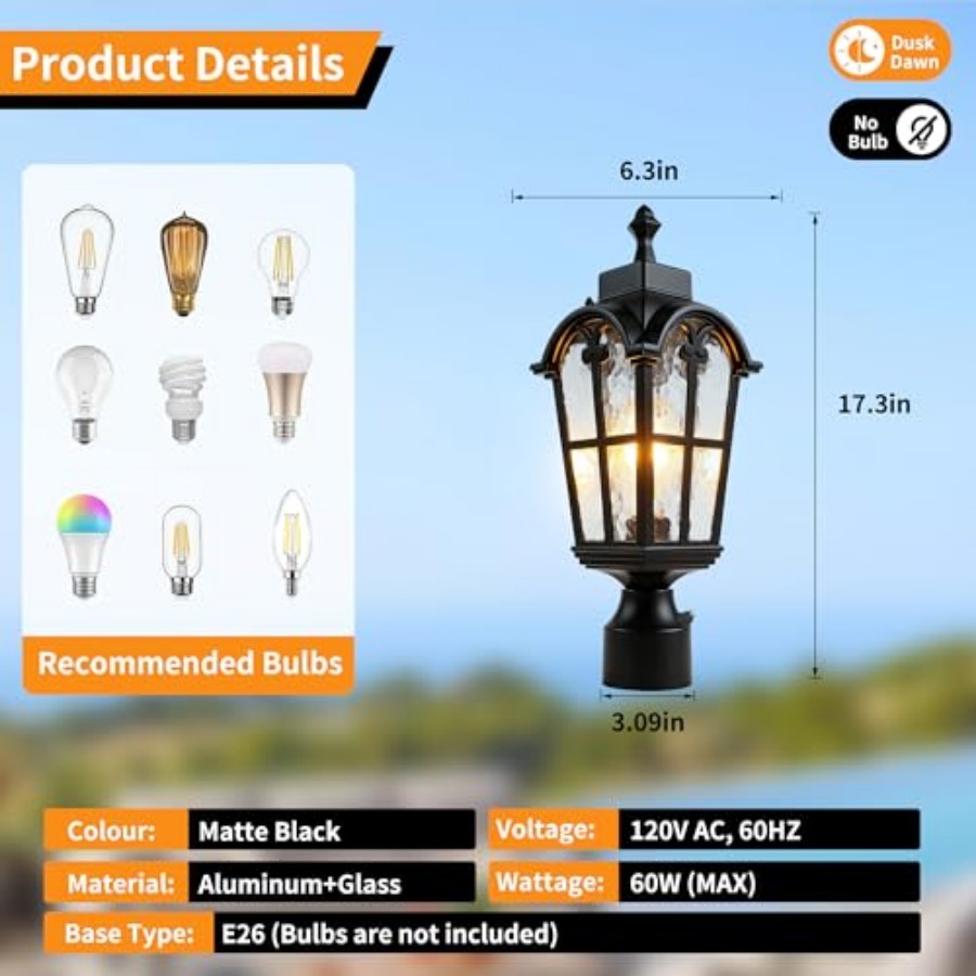 センサー屋外ポストライト防水ポストライト器具屋外防錆防水エク - Lighting Fixture Outdoor のレビューと価格