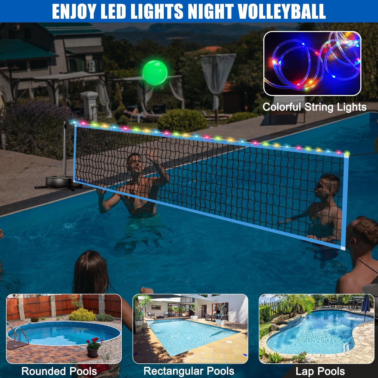 持ち運び可能な屋外用LEDバレーボールネット、光るボール2個 - Outdoor Lighting Led のレビューと価格