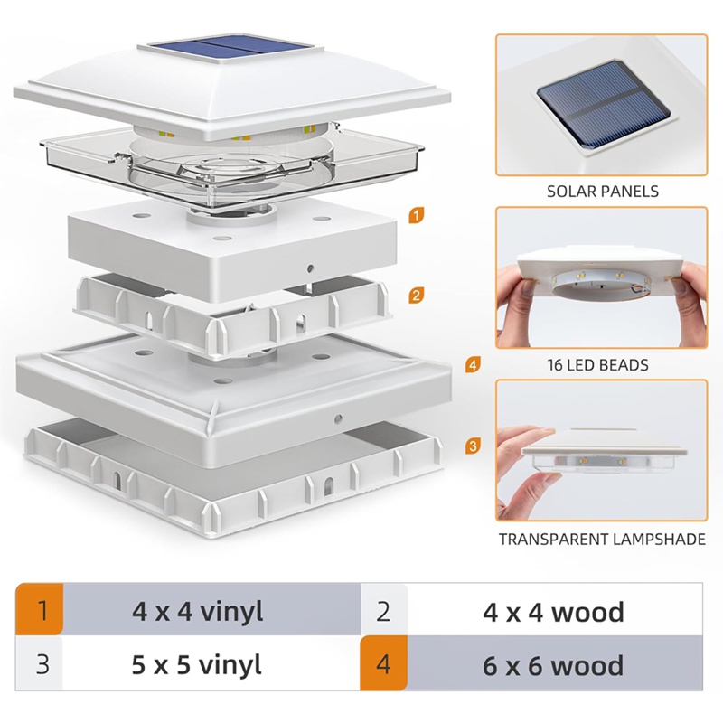4パックソーラーポストキャップライト屋外用、16 LEDフェ - Outdoor Lighting Deck のレビューと価格