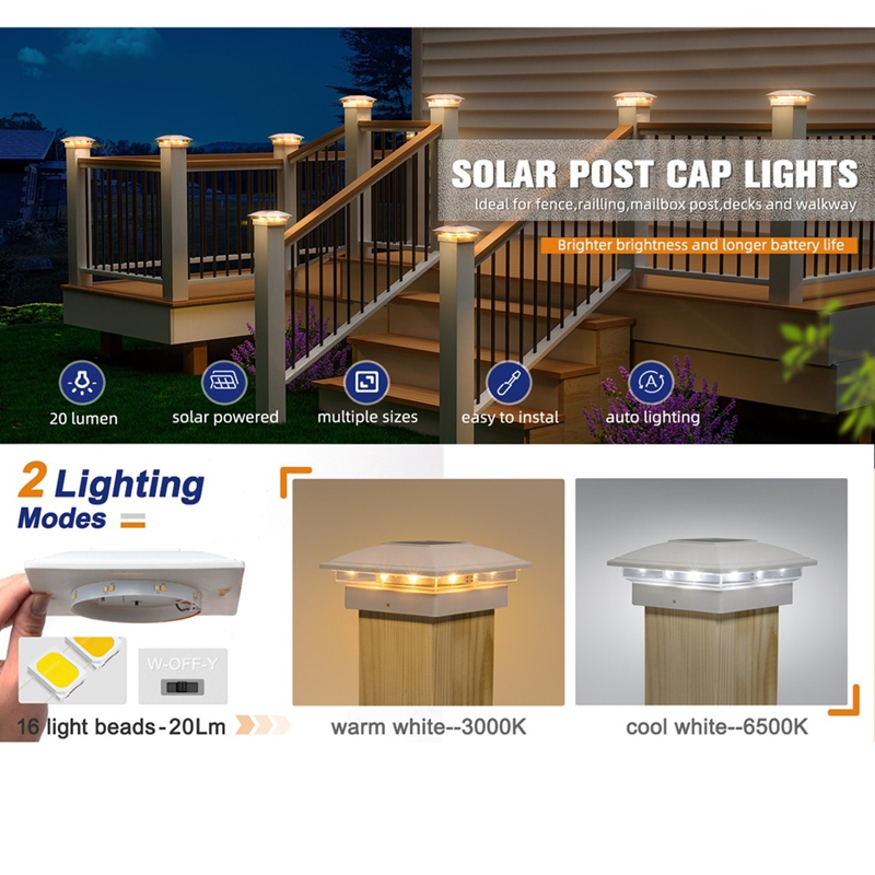 4パックソーラーポストキャップライト屋外用、16 LEDフェ - Outdoor Lighting Deck のレビューと価格