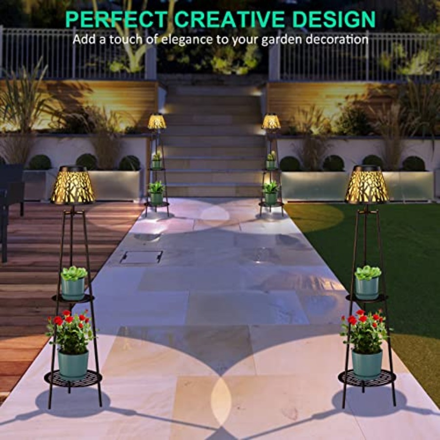 2パック屋外ソーラーフロアランプ、植物スタンド付き、防水メタ - Outdoor Lighting Led のレビューと価格