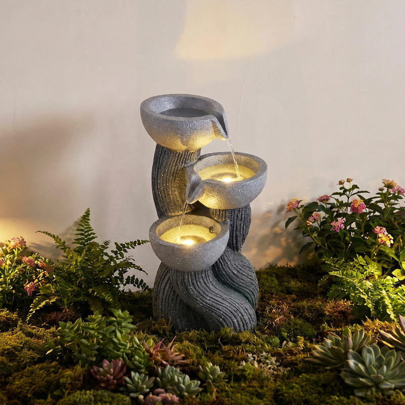 3段式屋外噴水 LEDライト付き 高さ18.5インチ パティ - Outdoor Lighting Deck のレビューと価格