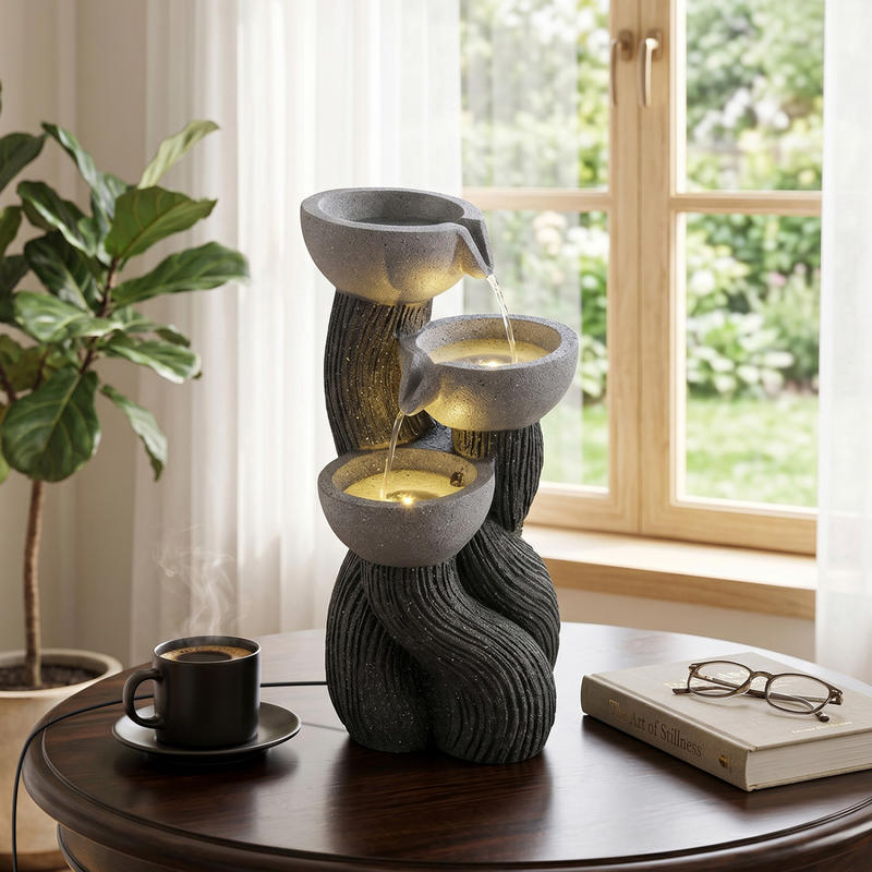3段式屋外噴水 LEDライト付き 高さ18.5インチ パティ - Outdoor Lighting Deck のレビューと価格