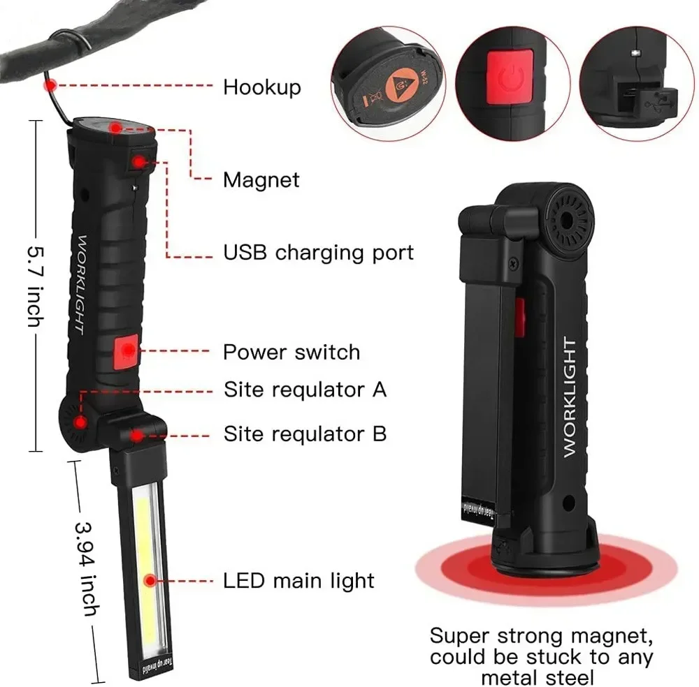 LED COB 懐中電灯 USB 充電式トーチ検査ランプ 磁 - Outdoor Lighting Beacon のレビューと価格
