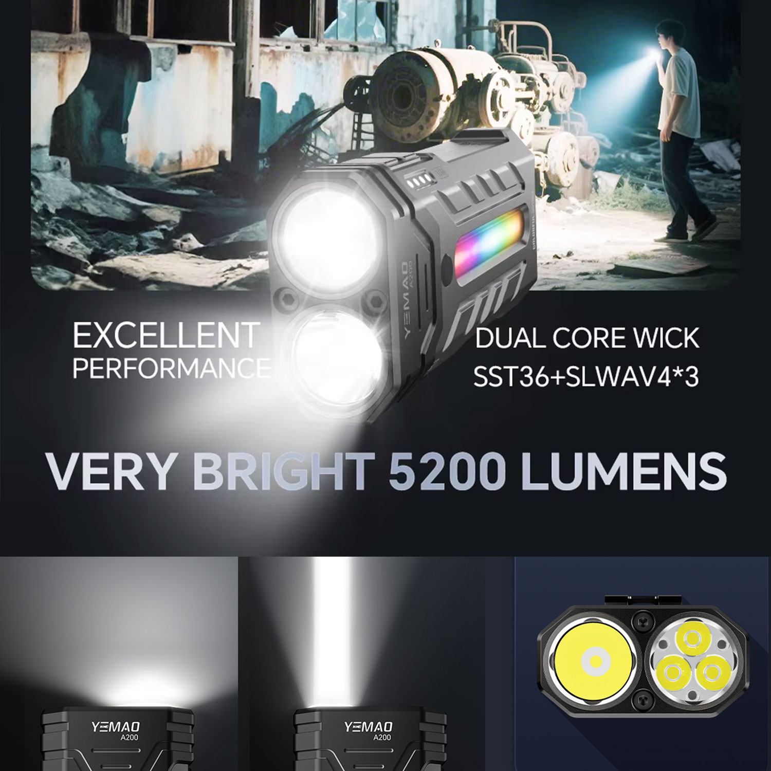 5200LM革新的な多機能ポータブルRGB LED懐中電灯、 - Outdoor Lighting Beacon のレビューと価格