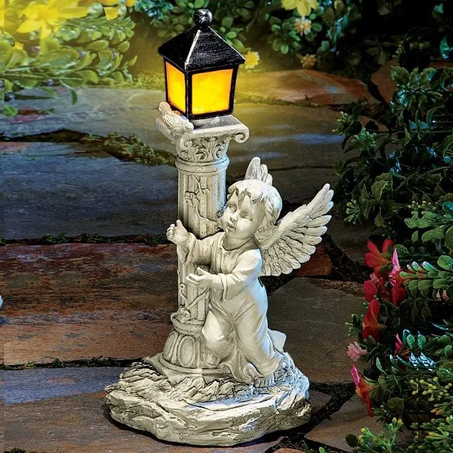 ソーラーライトヨーロッパローマ柱天使の彫刻屋外庭中庭家の装飾 - Outdoor Lighting Architectural のレビューと価格