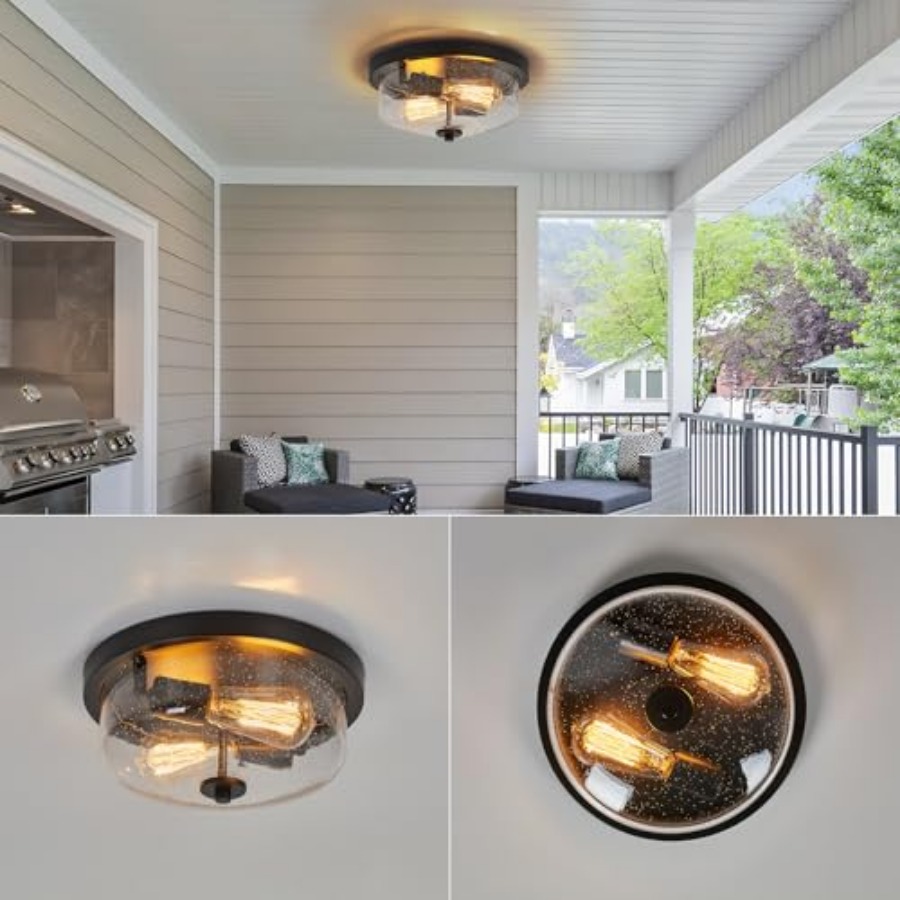 フラッシュマウント天井照明器具、ファームハウス風屋外ポーチ照 - Lighting Fixture Outdoor のレビューと価格
